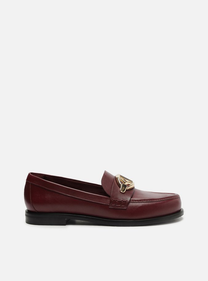 Mocassim Vermelho Couro Metal Geométrico