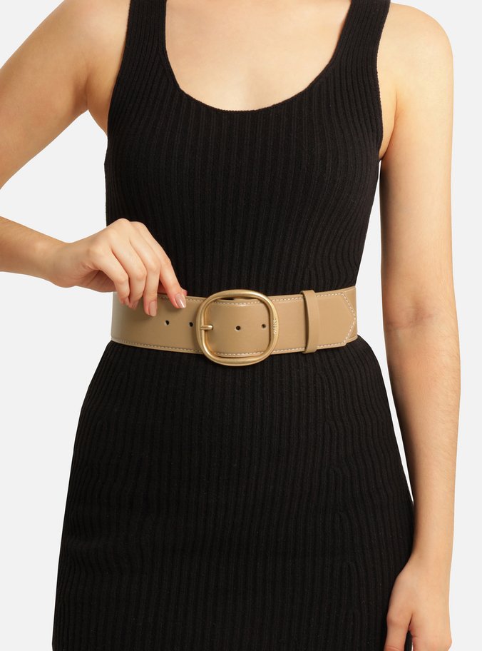 Cinto Bege Couro Largo Maxi Fivela