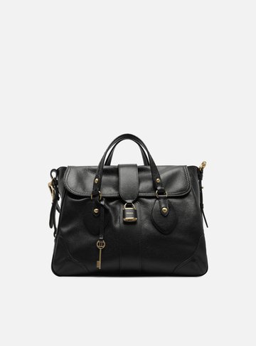 Bolsa Tote Preta Couro Média Cadeado