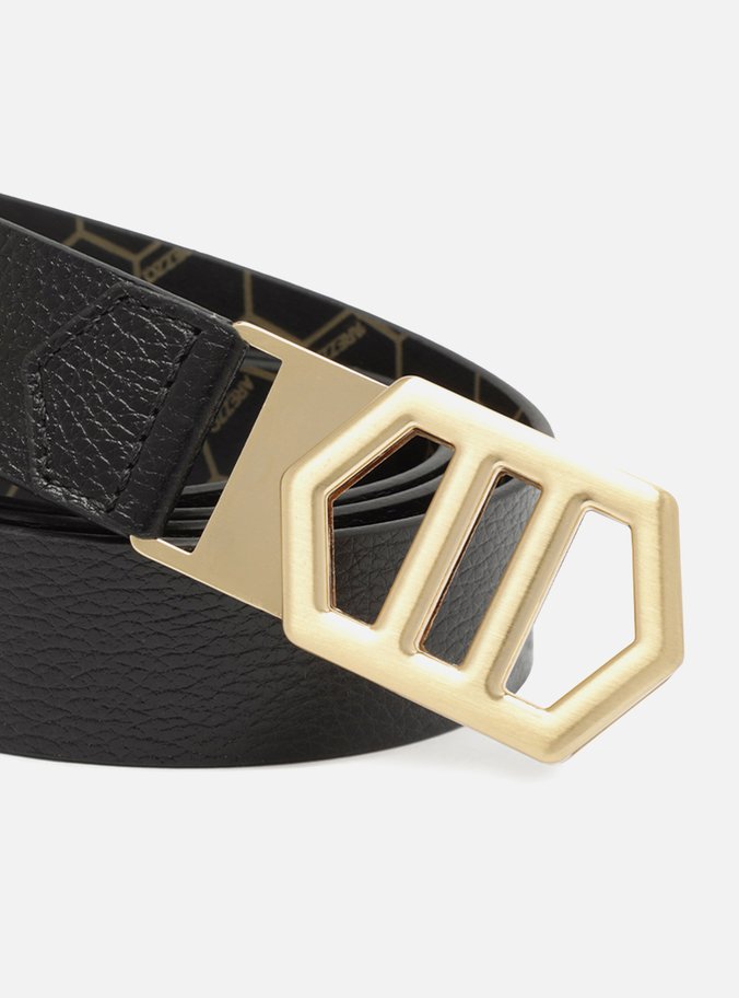Cinto Preto Couro Médio Fivela Hexagonal