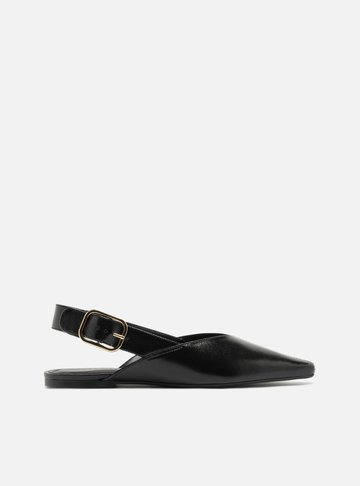 Sapatilha Preta Couro Slingback Fivela