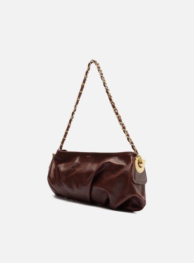 Bolsa Tiracolo Marrom Couro Média Franzida