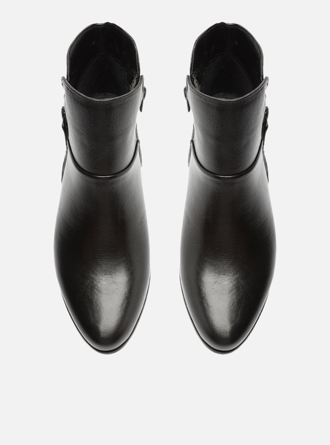 Bota Couro Cano Curto Preta Liso