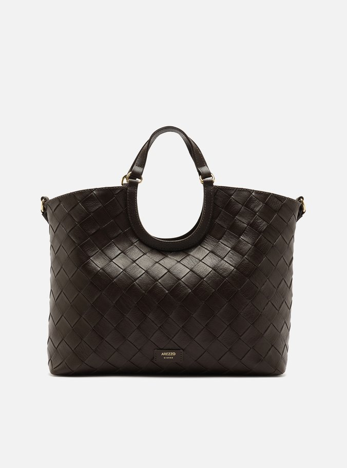 Bolsa Tote Marrom Escuro Tressê Grande Tag