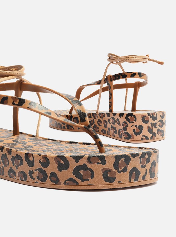 Sandália Animal Print Onça Flatform Amarração Brizza
