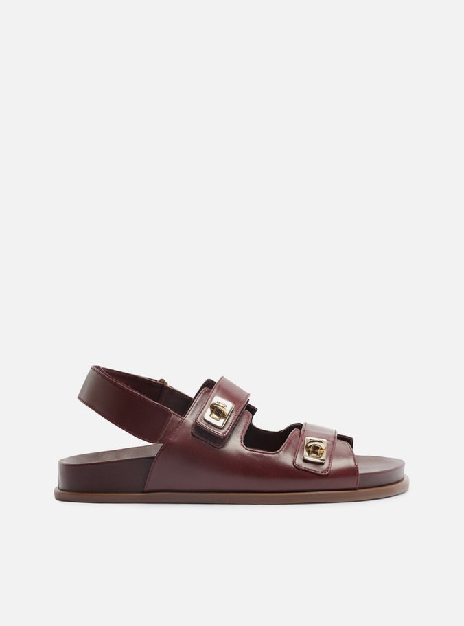 Sandália Papete Bordô Couro Flatform Metais