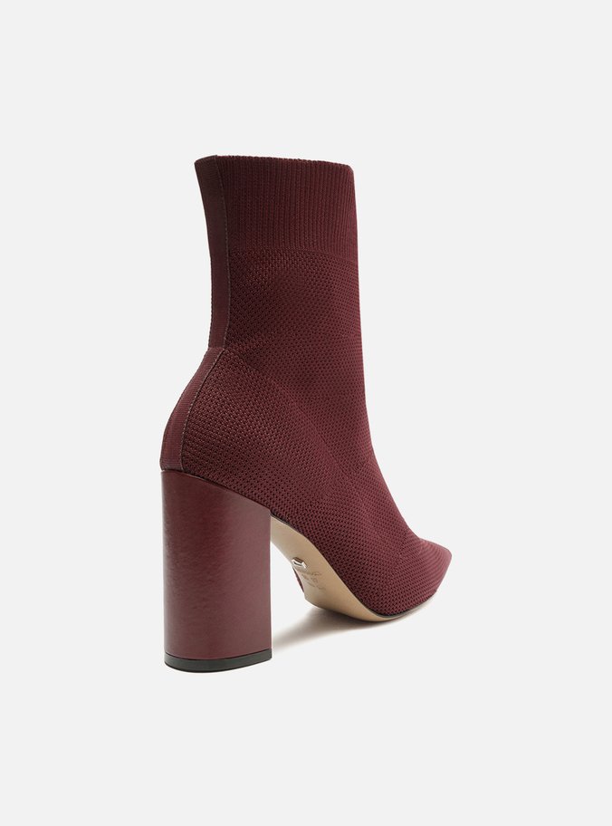 Bota Vermelha Knit Cano Médio Salto Alto