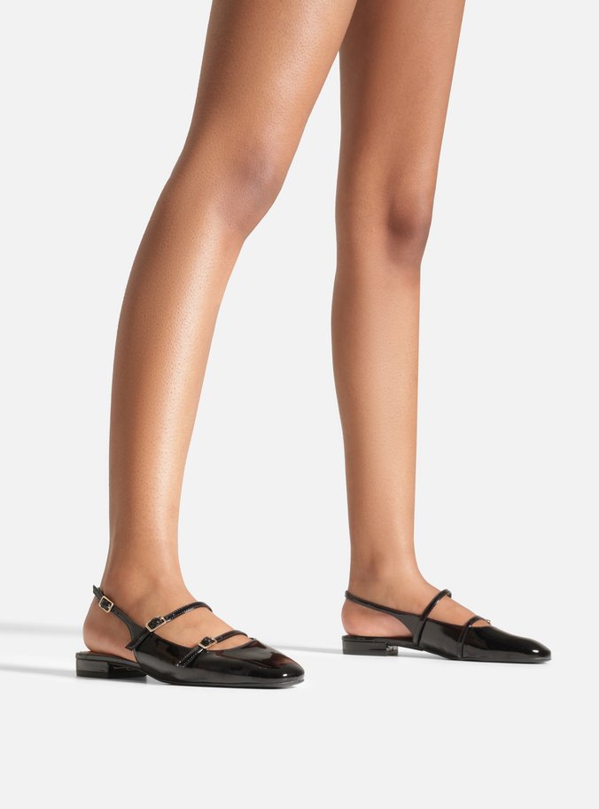 Sapatilha Preta Verniz Tiras Slingback