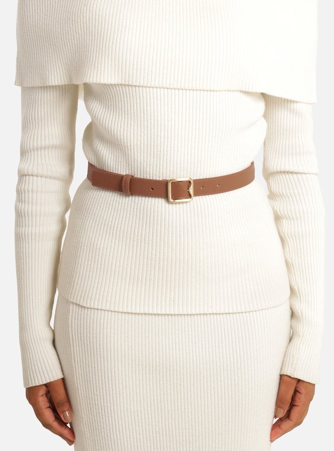 Cinto Marrom Couro Médio Fivela Quadrada