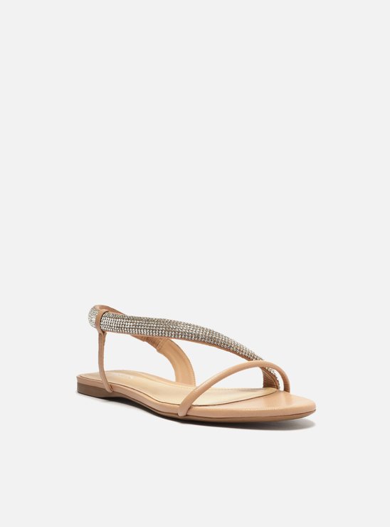Rasteira Nude Tira Lateral Curva Strass