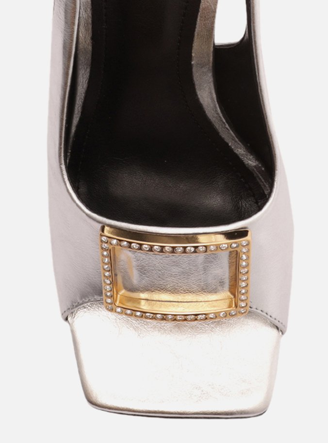 Sandália Prata Couro Salto Fino Slingback Gigi