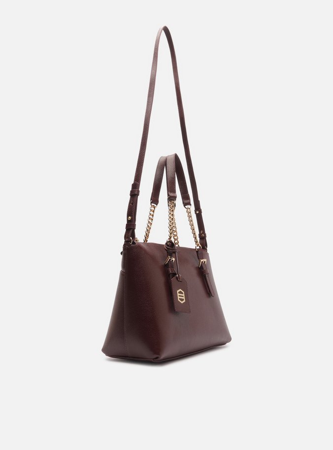 Bolsa Tote Marrom Couro Grande Alça Corrente