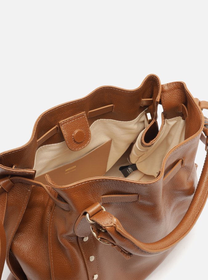 Bolsa Tote Marrom Couro Grande Rebites