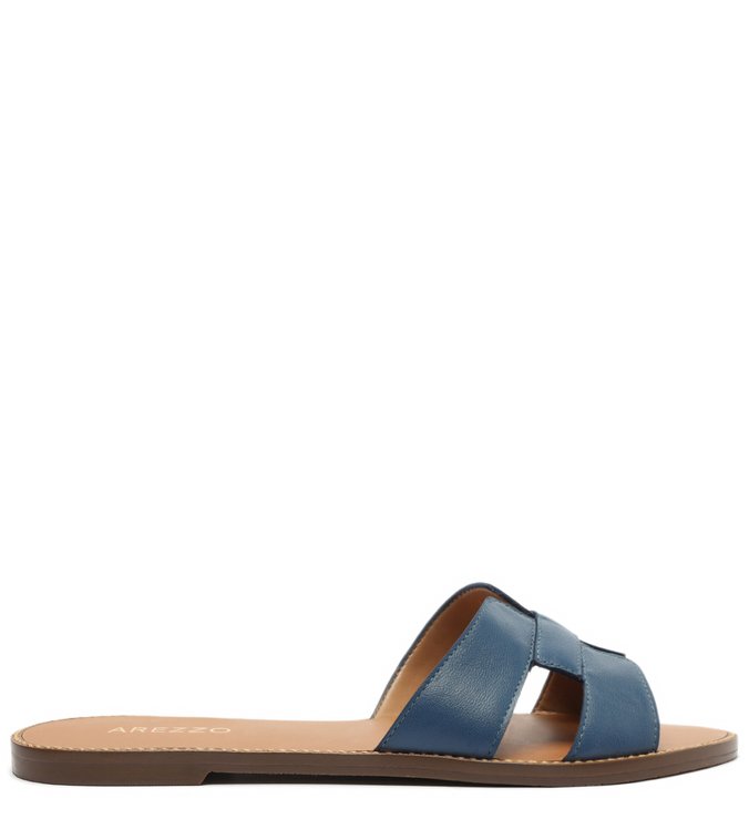 Rasteira Azul Couro Shape H