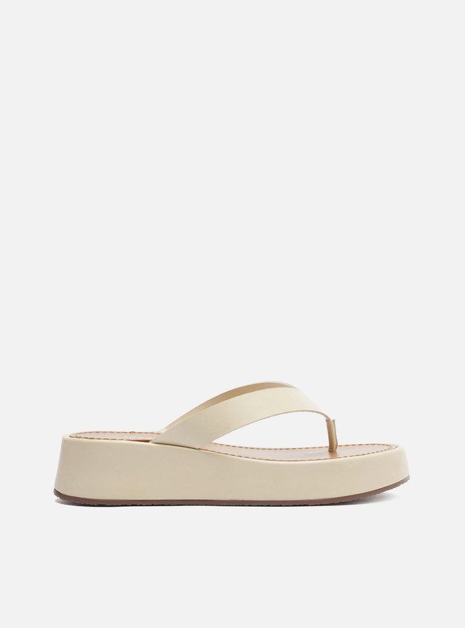 Tamanco Branco Couro Flatform Thong