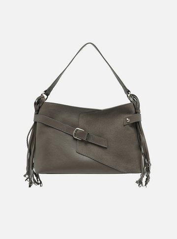 Bolsa Tote Cinza Couro Camurça Grande Tiras