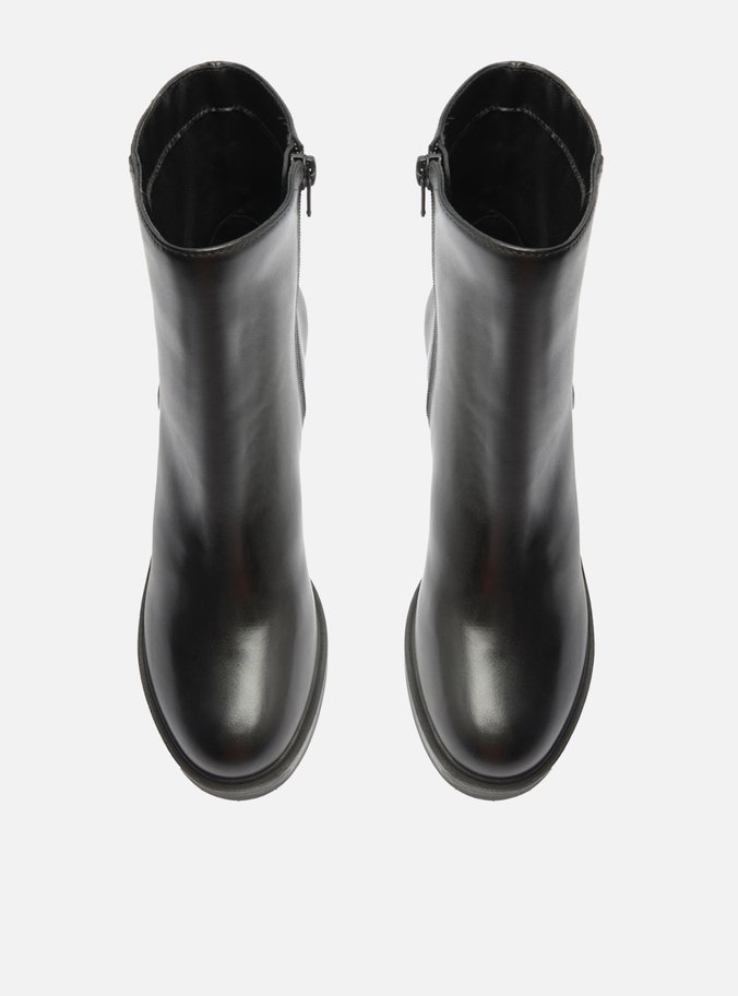 Bota Preta Couro Cano Médio Salto Bloco