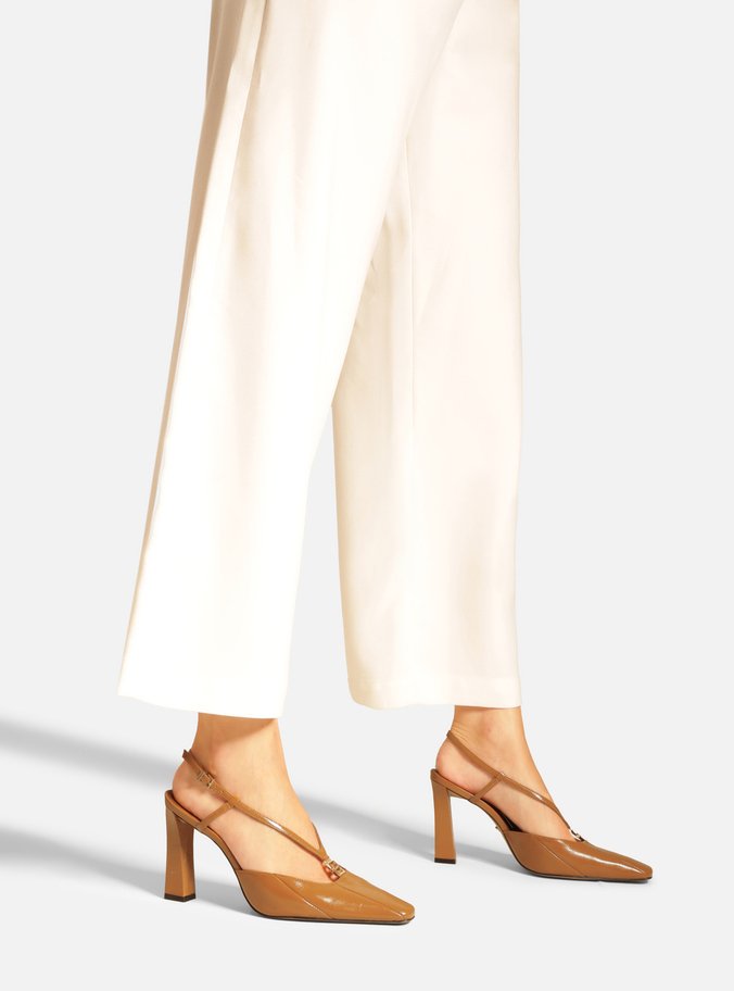 Scarpin Marrom Couro Salto Alto Slingback Elo