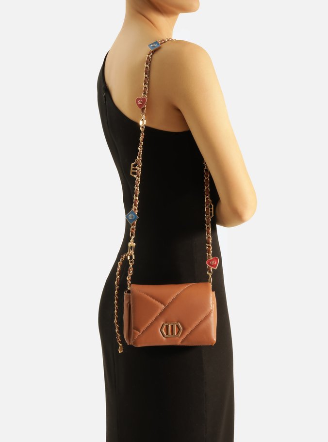 Mini Bag Tiracolo Marrom Couro Pingentes