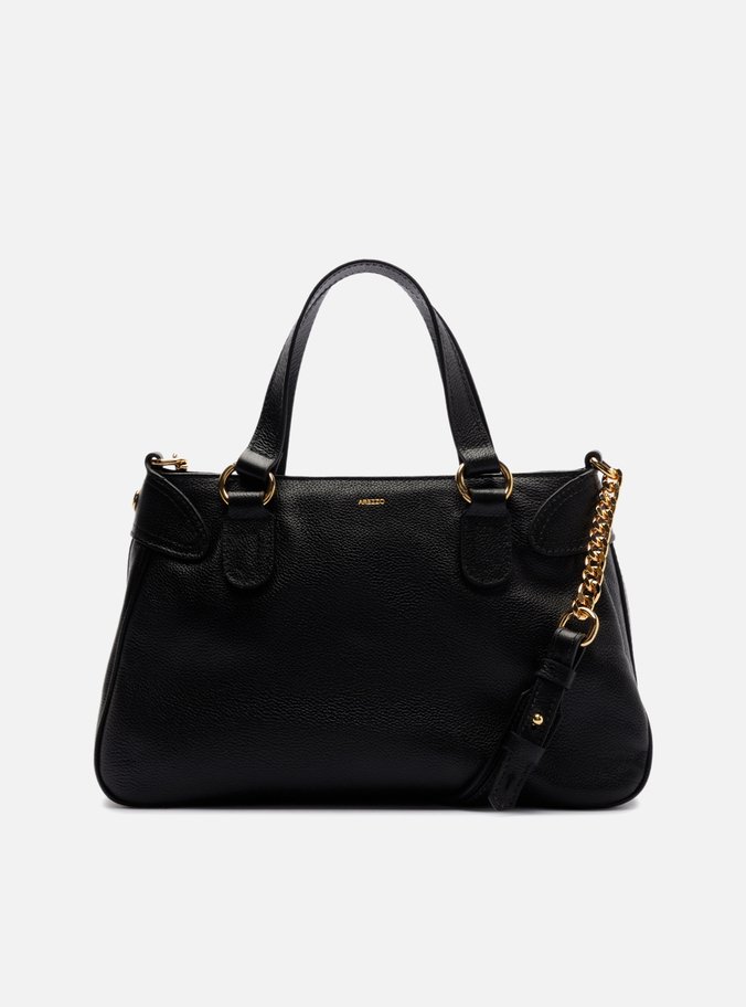 Bolsa Tote Preta Couro Grande Corrente Alça