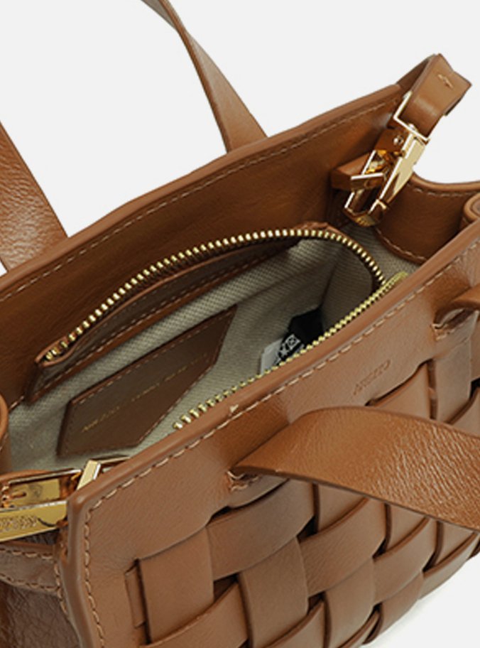 Bolsa Tote Marrom Couro Pequena Tressê Maxi Lenny