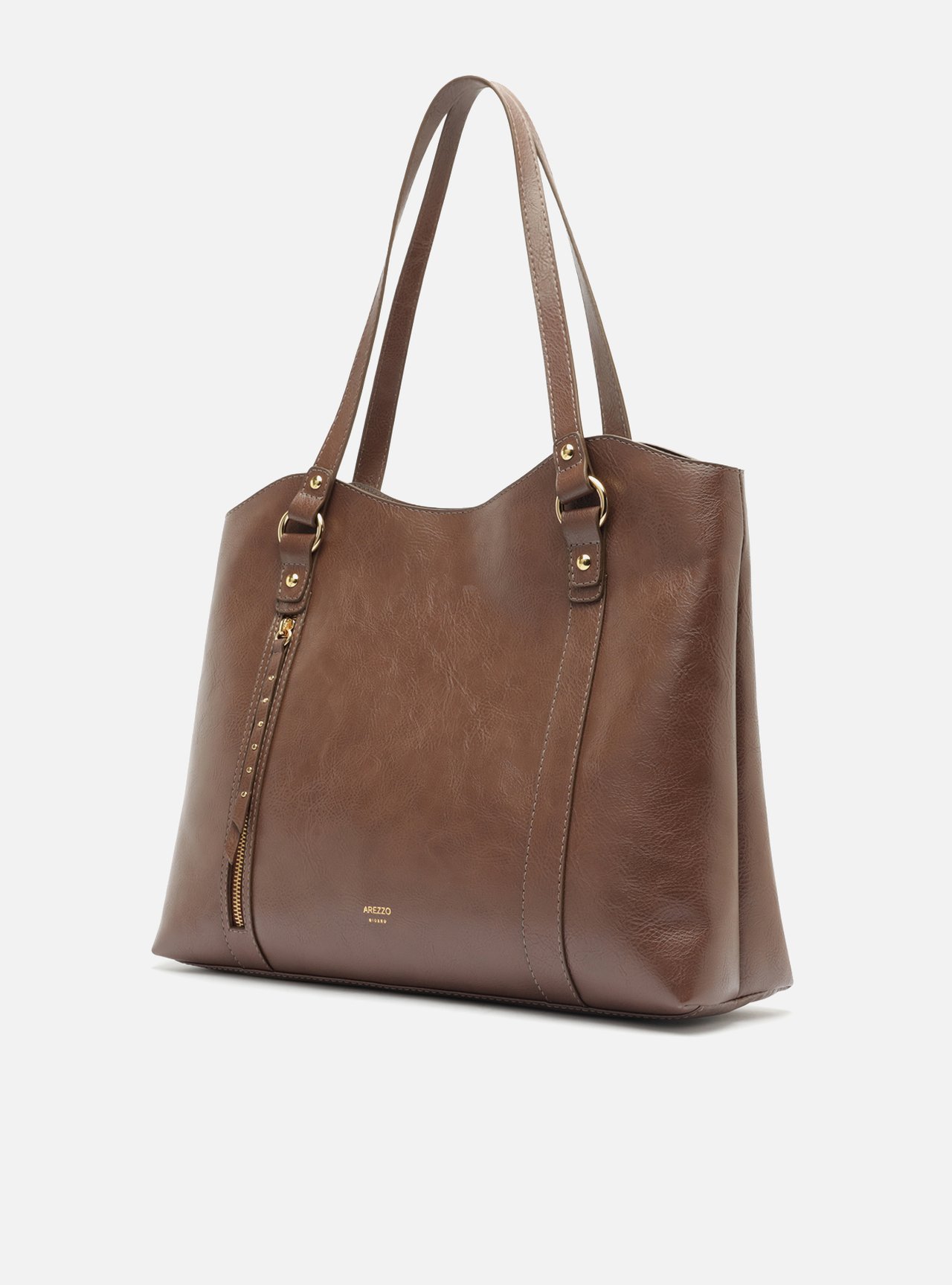 Bolsa Shopping Marrom Grande Bolso Frontal Zíper — foto 2