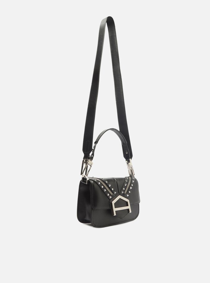 Bolsa Tiracolo Preta Couro Pequena Spikes