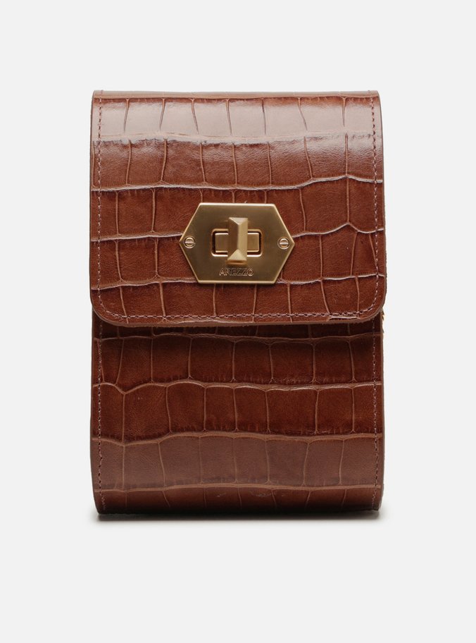 Mini Bag Marrom Couro Croco Porta-Celular