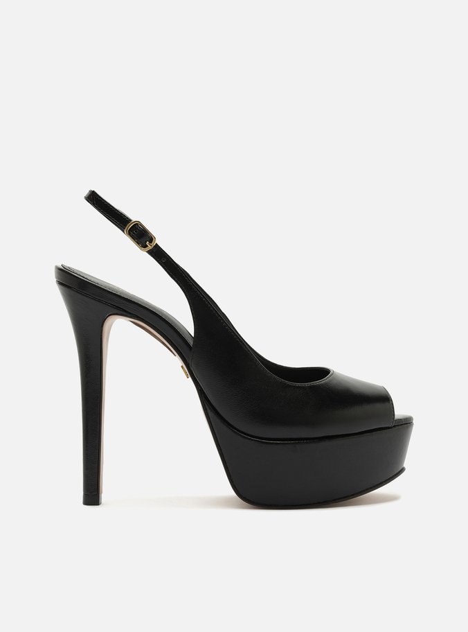 Scarpin Preto Couro Meia Pata Slingback
