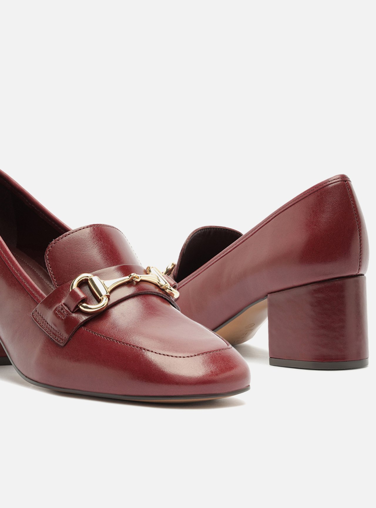 Loafer Bordô Couro Salto Bloco Bridão — foto 4