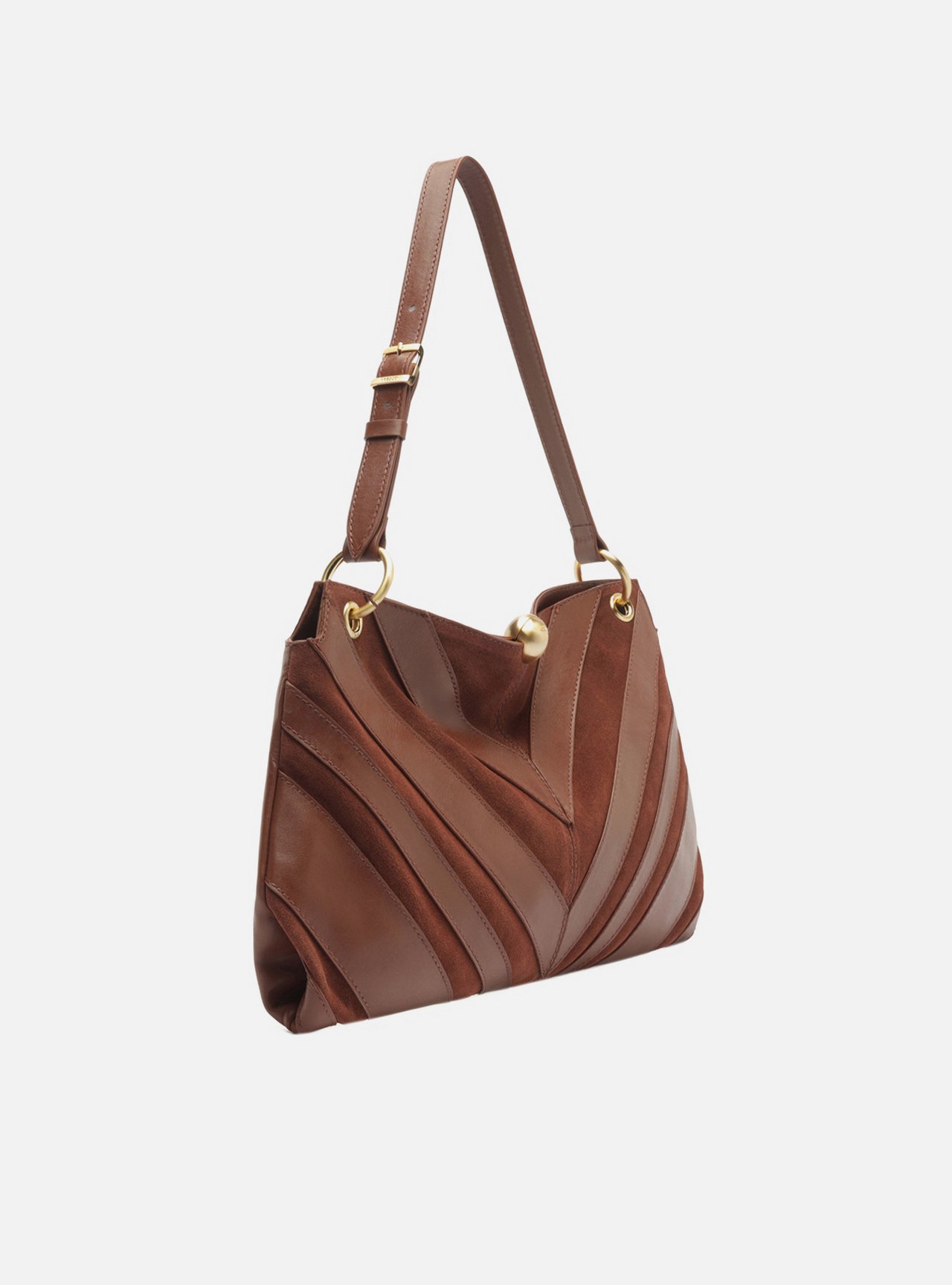 Bolsa Shoulder Marrom Couro Camurça Grande Esfera — foto 5