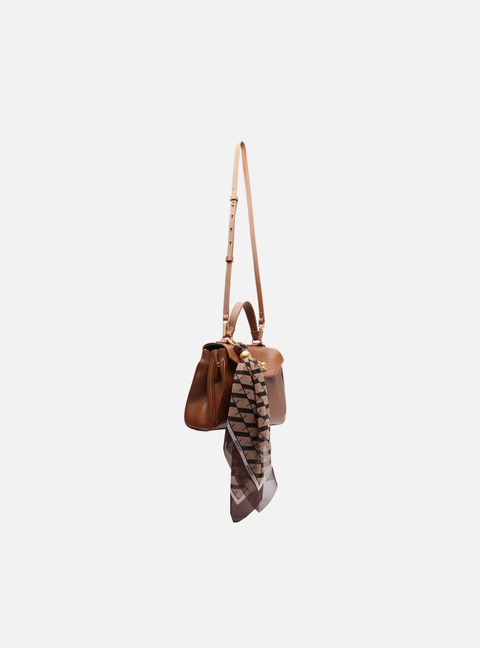 Bolsa Satchel Caramelo Couro Pequena Lenço