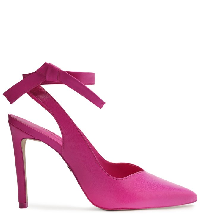 Scarpin Rosa Couro Salto Fino Lace Up
