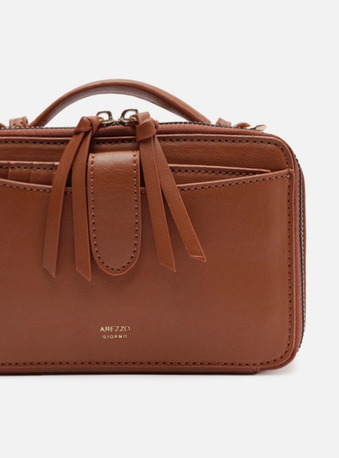 Bolsa Tiracolo Marrom Pequena Bolso Duplo