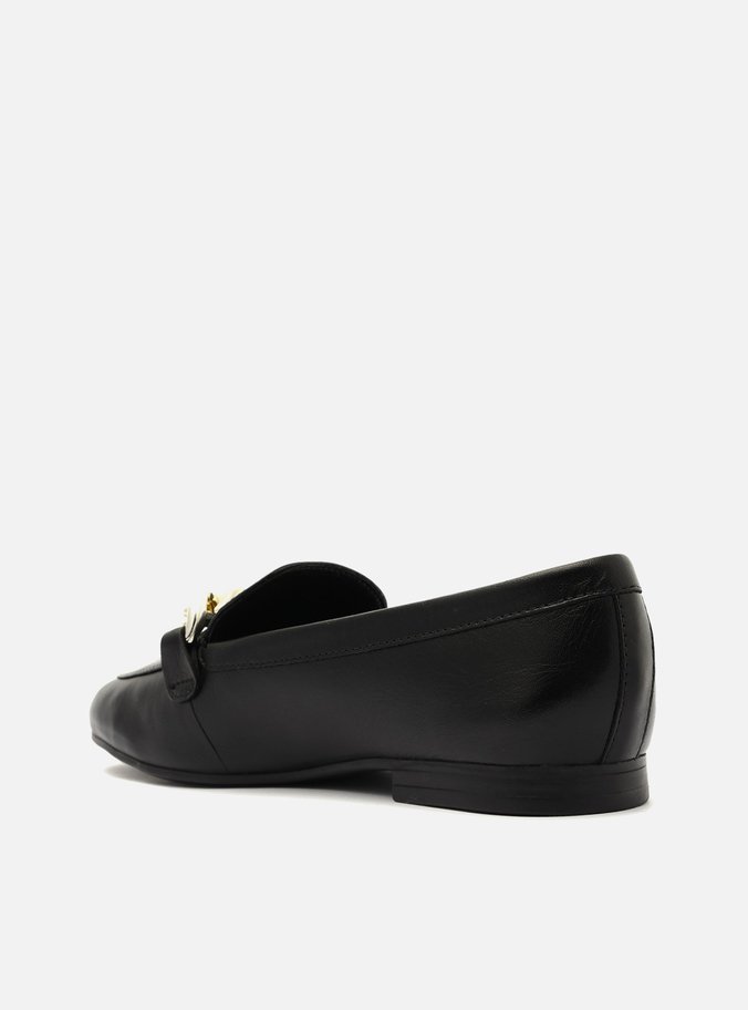 Mocassim Preto Couro Bico Redondo Corrente