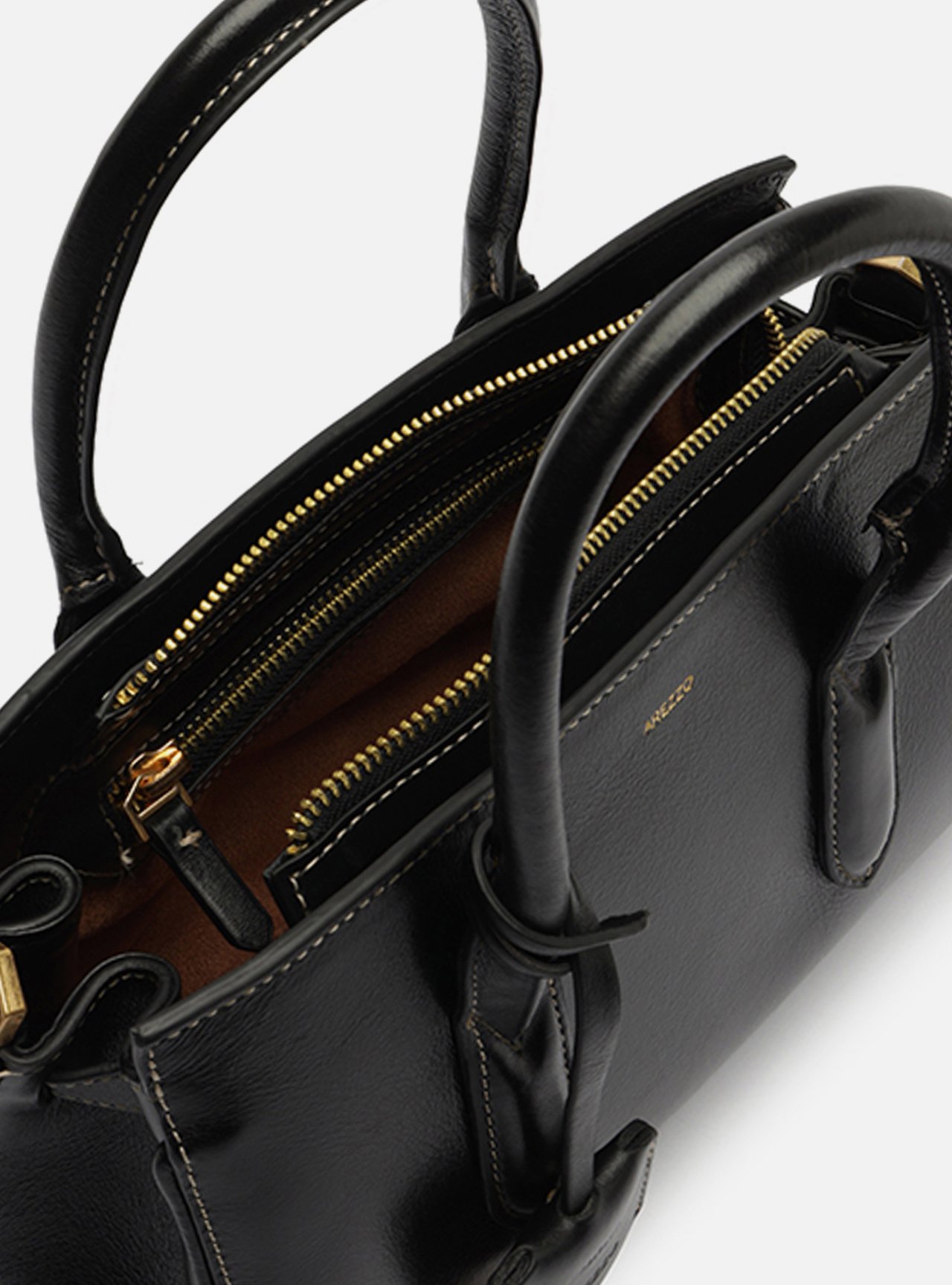Bolsa Tote Preta Couro Pequena Metais — foto 4