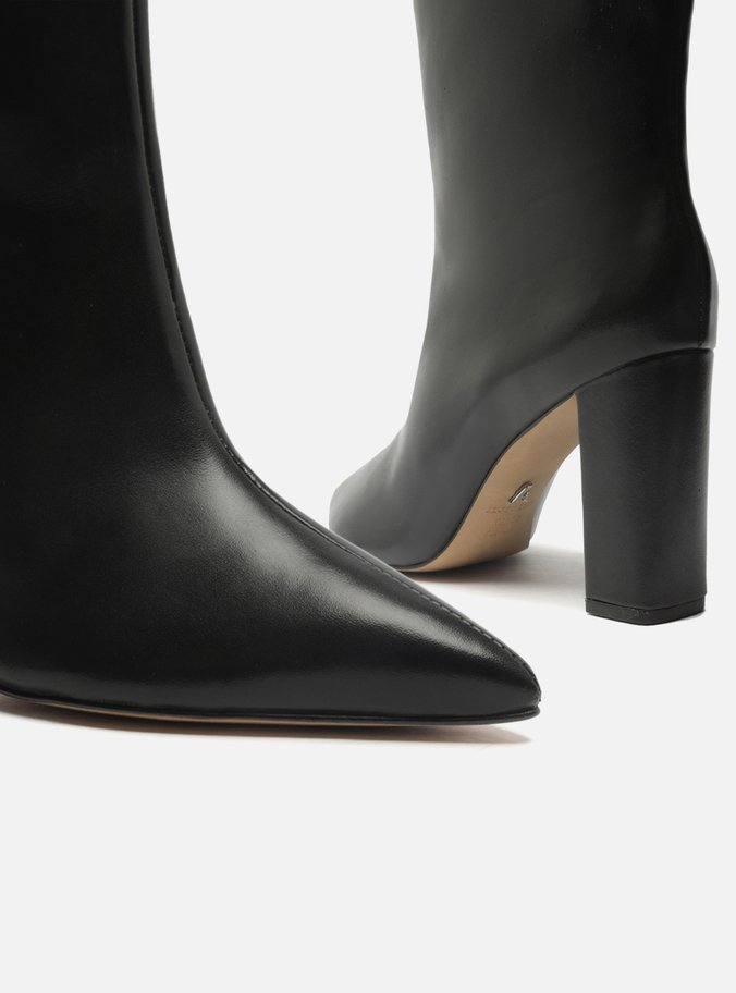 Bota Preta Couro Cano Curto Salto Alto Western