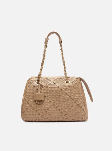 Bolsa Tiracolo Bege Couro Tressê Cruzado Média