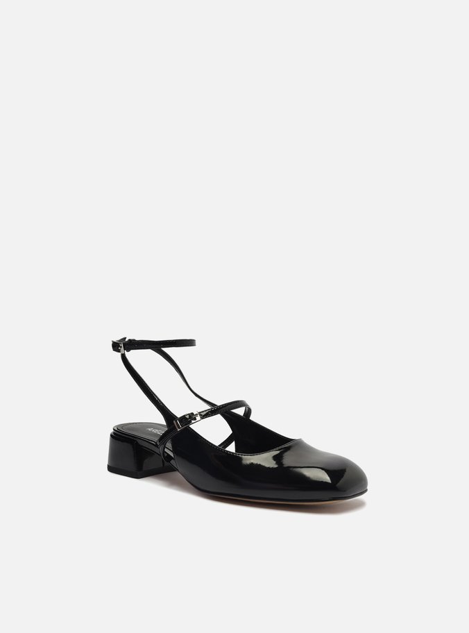 Sapato Boneca Preto Verniz Aberto Tiras Fivelas