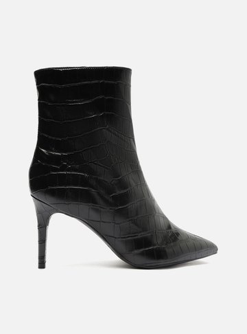 Bota Preta Croco Cano Médio Salto Fino