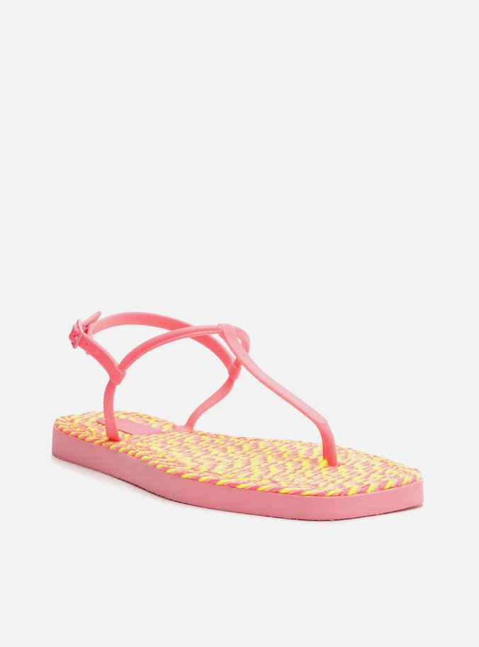 Sandália Rasteira Rosa Square Thong Crochê Brizza