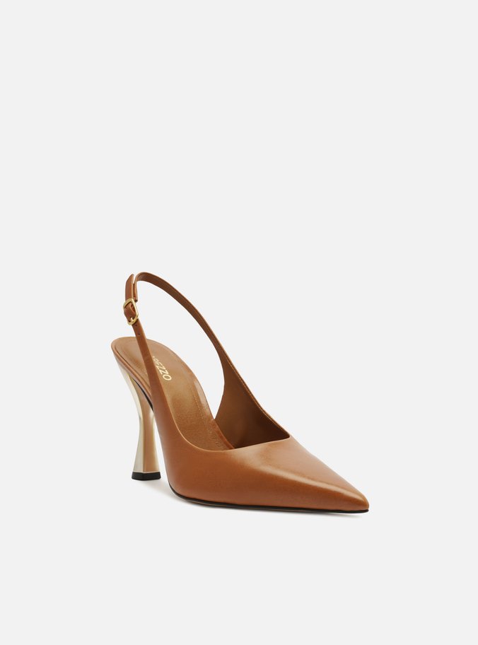 Scarpin Marrom Couro Salto Alto Slingback