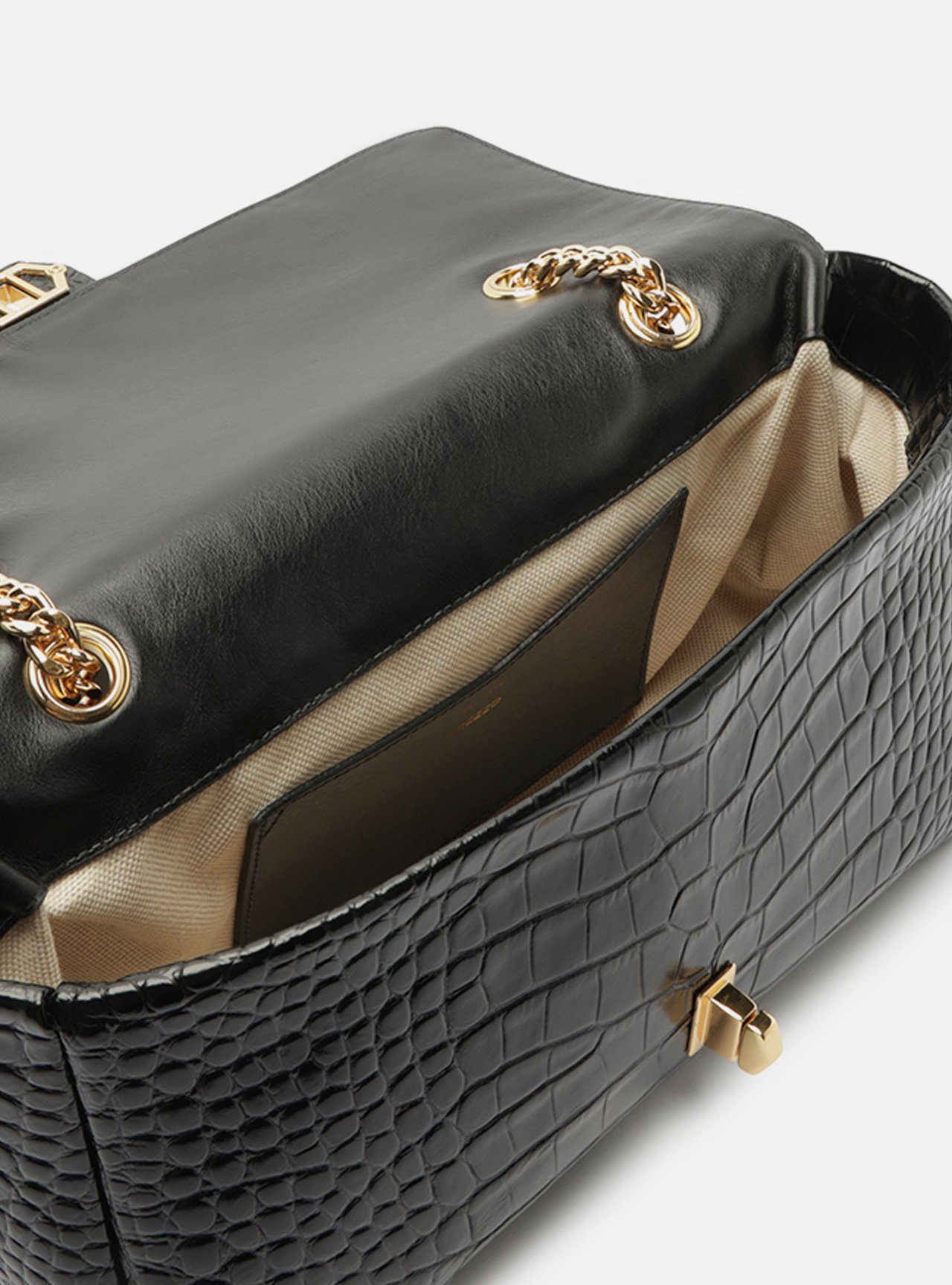 Bolsa Tiracolo Preta Couro Grande Croco Corrente — foto 4