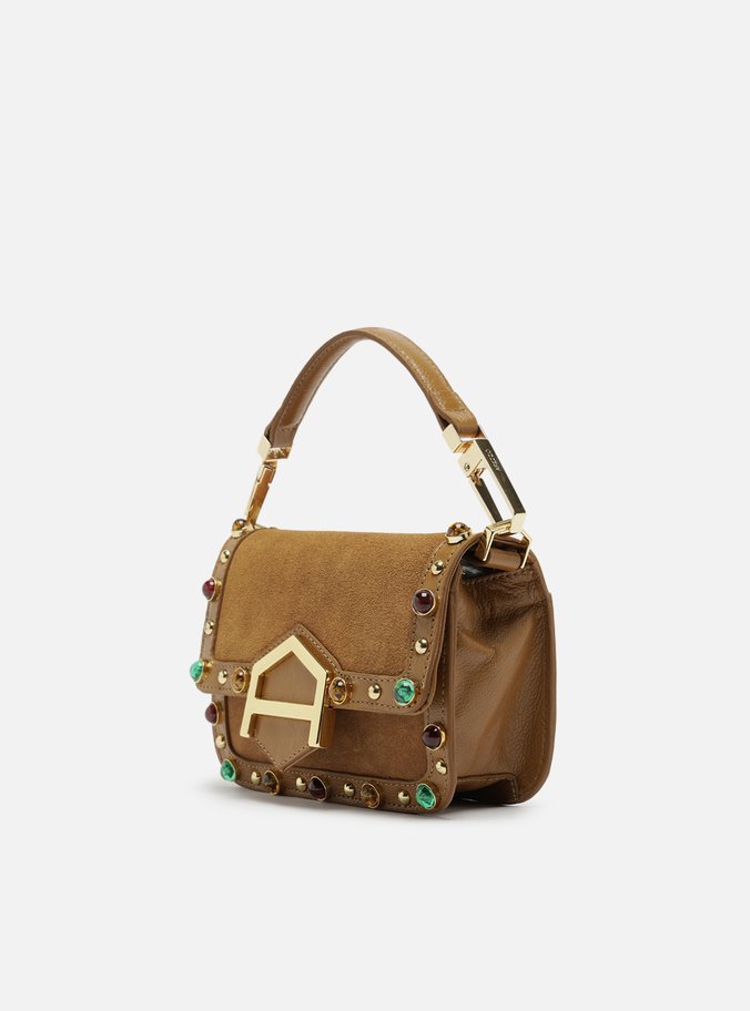 Bolsa Tiracolo Marrom Couro A001 Pequena Pedras