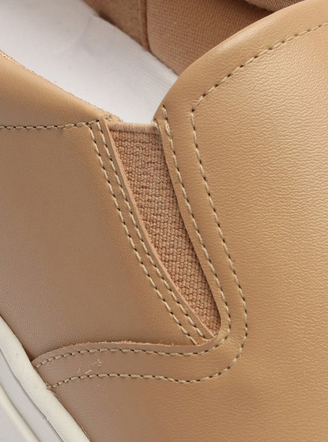 Tênis Slip On Couro Flatform Elástico Nude