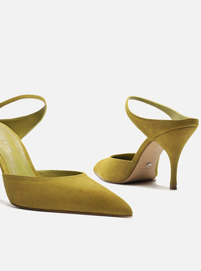 Mule Verde Camurça Salto Fino Tira TIG