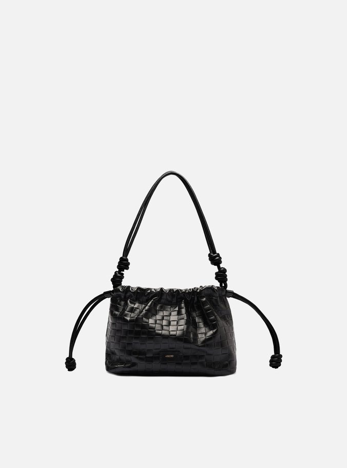 Bolsa Bucket Preta Couro Tressê Média