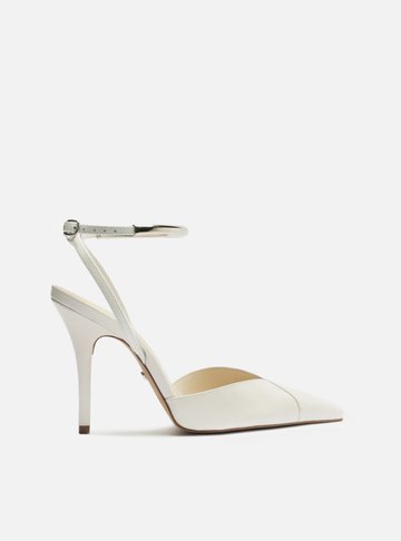 Scarpin Branco Couro Salto Alto Tira Metal