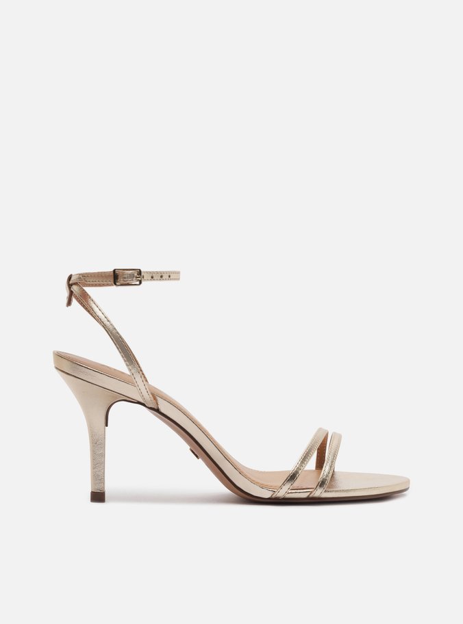 Sandália Dourada Salto Fino Tiras