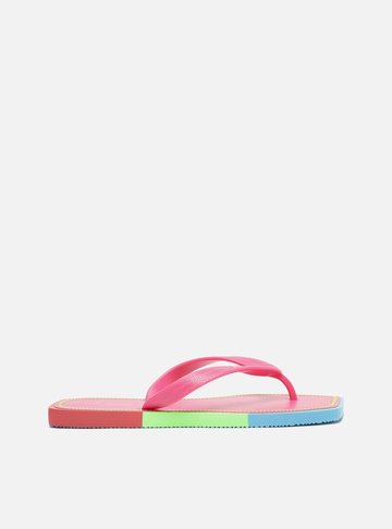 Chinelo De Dedo Rosa Sola Multicolorida Bico Quadrado Brizza Square